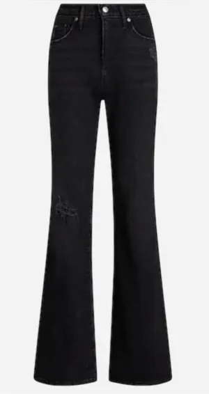 Express 70s Flare Mid Rise Distressed Black Jeans Size 6L Long thumbnail 1