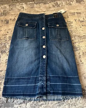 NWT Abercrombie & Fitch Blue Denim Frayed Hem Button Down Skirt Size 25 thumbnail 1