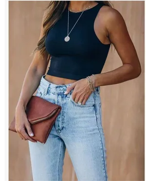 NEW Black Halter Neck Double Lined Tank Crop Top M thumbnail 5