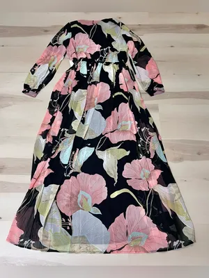 Lulus NWT Women Medium Black Pink Floral Lily Print Maxi Dress Summer Wedding thumbnail 15