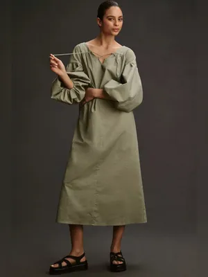 NWT Mare Mare Bubble-Sleeve Lace-Up Midi Dress L thumbnail 4