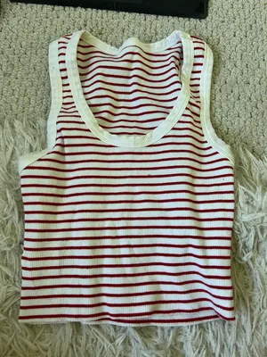Boutique Red and White Stripe Crop Tank thumbnail 1