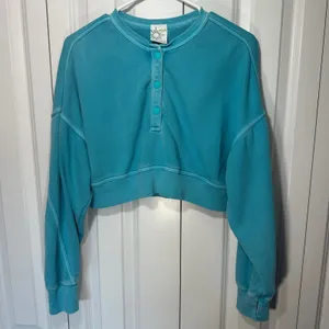 OFFLINE by Aerie Sweatshirt Throwback Snap Fleece XS Blue Henley Got Water Crop thumbnail 2
