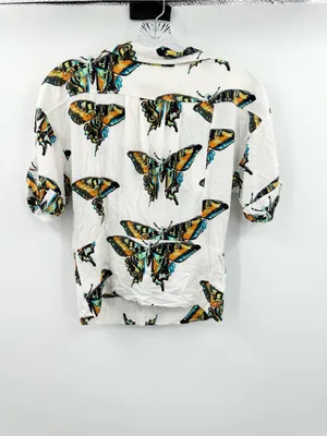 Free People Women's Ready Set Sail Tie-Front Butterfly Print Shirt Size Large thumbnail 3