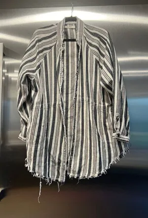 We The Free Women'S Button Front Flowy Shirt Jacket Stripe Medium M thumbnail 1