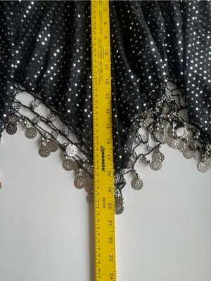 Black Sheer Polka Dot Fringe A-Line Skirt with Coin Trim thumbnail 5