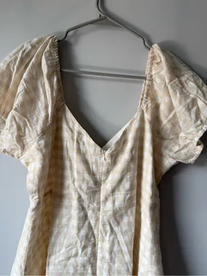 Lulus Love Sweetly Beige Gingham Puff Sleeve Mini Dress Checkered Beige White XL thumbnail 11