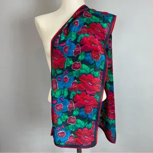 Vintage‎ Scarf Floral Long Jewel Tones Red Green Blue Classic Moody Timeless thumbnail 4