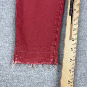 We The Free Jeans Womens 26 Red Mid Rise Skinny Distressed Fringe Hem Denim thumbnail 6