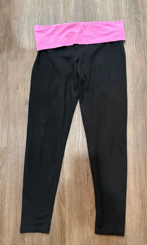 Victoria's Secret PINK Yoga Leggings Black Pink Glitter Logo Fold Over Waist y2k thumbnail 1