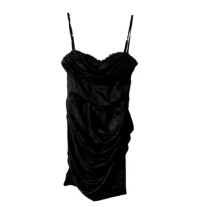 Oh Polly Yesenia Satin Scalloped Bandeau Ruched Mini Dress Black Size 4 New thumbnail 3