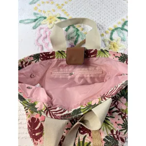 Tropical Floral Canvas Beach Tote Bag‎ Pink Green Palm Leaf NB211145 NEW thumbnail 7