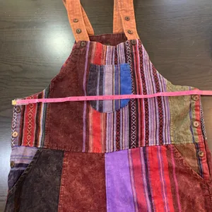 Rising International Nepal Patchwork Overalls Jumpsuit Boho Hippie XL‎ Colorful thumbnail 6