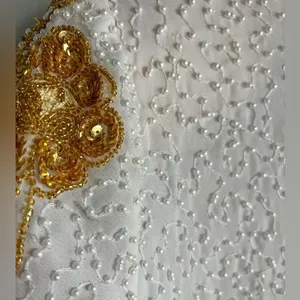 Vintage Silk Beaded Sequin Floral Top White Gold 80s Glam Party Blouse thumbnail 10