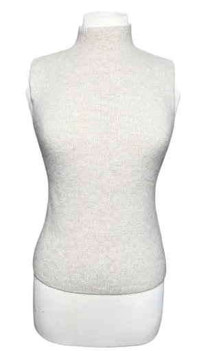 Women’s Cashmere Cream Mock Neck Sleeveless Sweater Knit Shell thumbnail 1