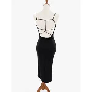 New Black Strappy Backless Cutout Maxi Dress Spaghetti Strap Bodycon Y2K Size XS thumbnail 2