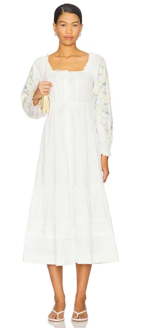Revolve Anthropologie Damson Madder White Cotton Junia Midi Dress in Embroidered thumbnail 1