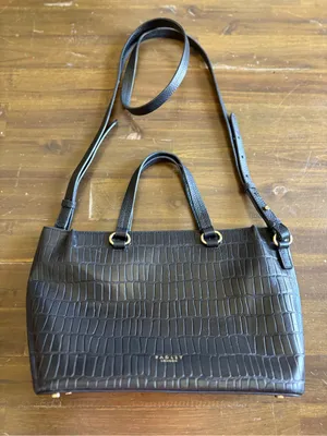 Radley London Eltham Mews Black Tote Handbag Crossbody Faux Croc Embossed Grab thumbnail 1
