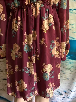 Bailey Blue Women’s Floral High-Neck A-Line Dress Burgundy & Pink Floral LG thumbnail 11