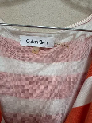 Calvin Klein Orange White Striped Maxi Dress L Cowl Neck Coastal Resort thumbnail 3