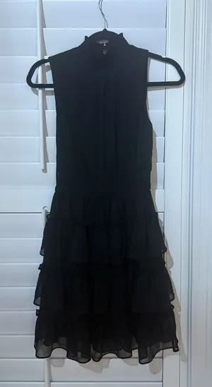 Express Tiered Black Ruffle Dress Mini mock neck thumbnail 1