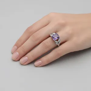 Faux Amethyst Crystal Ring Silver thumbnail 2