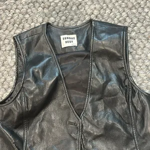 Sunday Best Aritzia Black Leather Open Vest Size 0 thumbnail 4