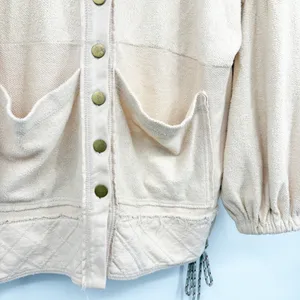 Pilcro Anthropologie Womens Beige Quilted Raw Hem Boho Button Front Shacket S thumbnail 6