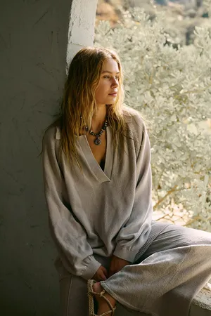 Free People Free-est Drea oversized gray polo collar sweater thumbnail 10