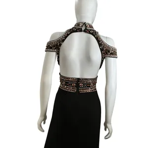 Mac Duggal Womens Black Beaded Cold Shoulder Open Back Evening Gown‎ Size 0 thumbnail 8