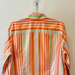 Y2K Coldwater Creek Large Orange Green Striped Cotton‎ Button Down Shirt H33599 thumbnail 4