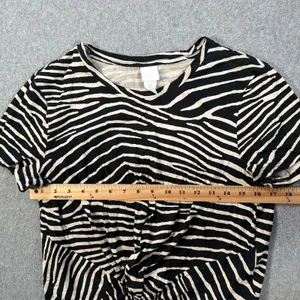 H&M Zebra Print Knotted Cropped Tee Shirt Womens Medium Short Sleeve Black/Beige thumbnail 5