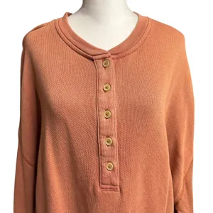 American Eagle Rust Henley Sweatshirt M Boxy Cozy Fall Casual thumbnail 4
