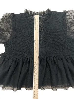 ZARA Black Dotted Sheer Smocked Puff Sleeve Layering Babydoll Blouse thumbnail 3