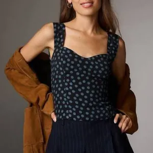 Reformation | Hester Polka Dot Draped Tank Top in Blue | Size 6 thumbnail 1