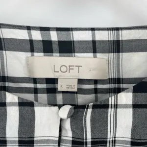 LOFT ANN TAYLOR Top Peplum Plaid Blouson Henley B&W Business Casual Size Small thumbnail 3