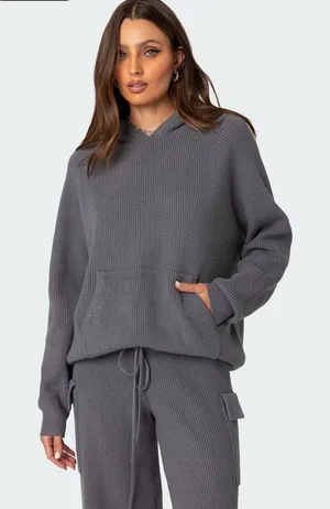 Edikted Wynter Oversized Knit Hoodie thumbnail 1