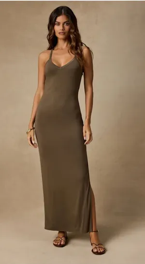 Palani Olive Green Jersey Knit Maxi Dress thumbnail 1