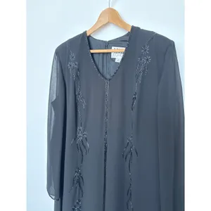 1990s Night Studio black beaded chiffon gown with sheer overlay & sleeves 16 thumbnail 10
