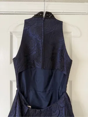 Sherri Hill Navy Halter Fit & Flare Cocktail Dress with Beaded Collar Size 6 Y2K thumbnail 5