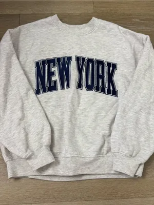 Lazy Sunday Light Gray NEW YORK Crewneck Sweatshirt with Navy Lettering thumbnail 1