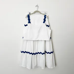[PrettyGarden] White Blue Matching Set Crop Tank Maxi Skirt Summer NWOT Size XXL thumbnail 2