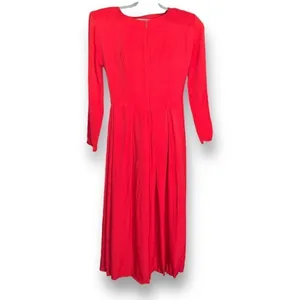 Vintage Nina Piccalino Cherry Red Dress Satin‎ Bow Detail Scoopneck Long Sleeve thumbnail 7