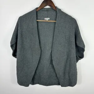 Talbots‎ Cardigan Sweater Womens Small Petite Gray Open Front Ribbed Knit Dolman thumbnail 1