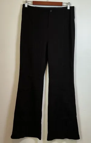 Halara Ribbed High Waisted Flare Leg Pants Black V-Back Yoke Size L Regular thumbnail 1