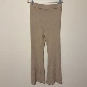 Abercrombie & Fitch Beige Ribbed Knit Flare Wide Leg Slit Pants Size Large thumbnail 6