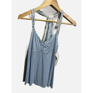 Saskia‎ Collection Tank Top Women Large Blue Striped Lace Racerback Casual Cami thumbnail 2
