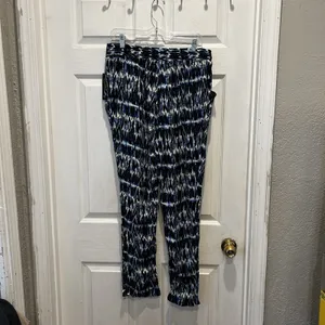 French Laundry Womens Large Blue Black Ikat Rayon Drawstring Jogger Pants NWT‎ thumbnail 5