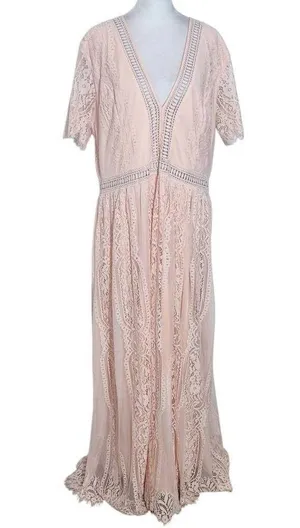 Peachy Pink Lace Formal Maxi Dress Size 2X Pink Formal Wedding Guest Dress thumbnail 2