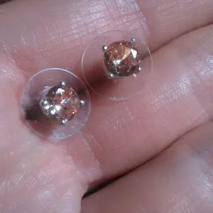 Simulated Champagne Diamond Stainless Steel Solitaire Stud Earrings thumbnail 8